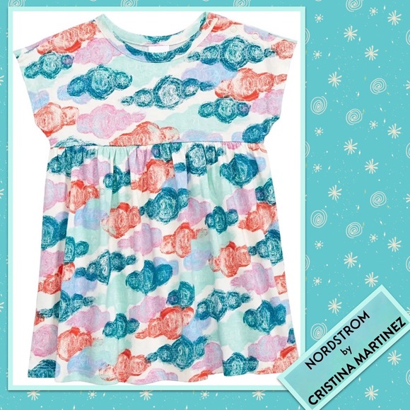 Nordstrom by Cristina Martinez Short Sleeve Knit Cotton Dress Multi Fluff Clouds - Picture 2 of 5